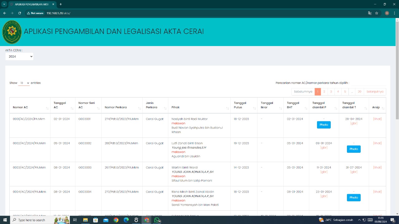 Aplikasi Pendataan Pengambilan Akta Cerai 2